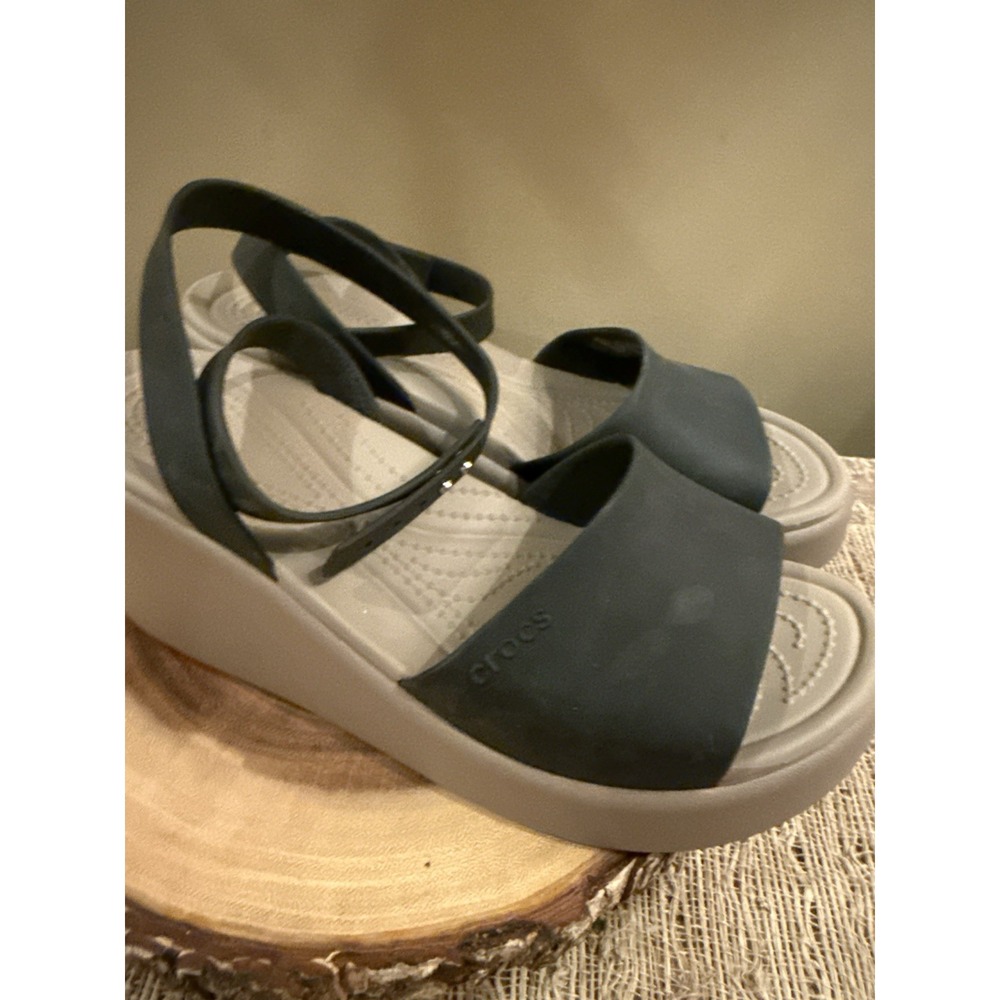 Lite Ride By CROCS Womens BROOKLYN ANKLE STRAP WEDGE 8W Black Tan - Picture 10 of 13